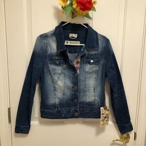 NWT - Navy & Bleached Denim Jean Jacket with Pink Trim
